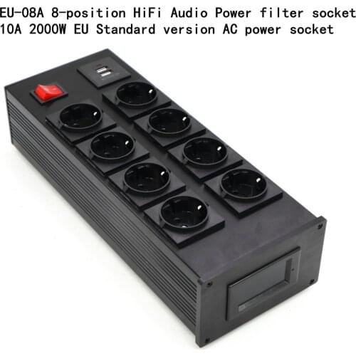 EU-08B 8-position HiFi Audio Power filter socket 10A 2500W EU Standard version AC power socket With DC5V USB port