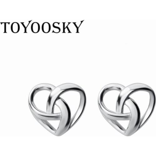 New Arrival 100% 925 Sterling Silver Simple Hollow Love Heart Shape Stud Earrings Personalized Sweet Wedding Party Jewelry