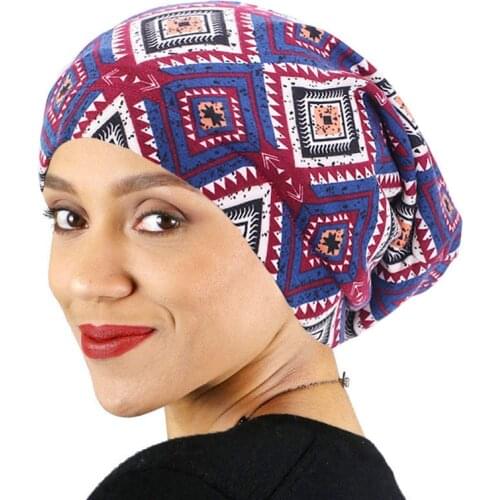 New women Cotton Print Baggy Hat Satin Lining Chemotherapy Chemo Cap Band Night Sleep Cap Headwear Hair Accessories