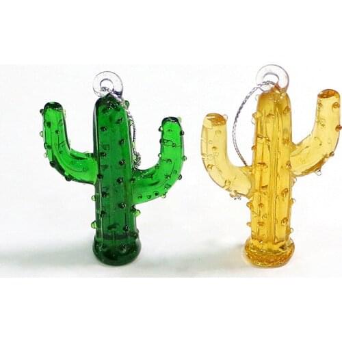 Handmade Glass Cactus Art Figurines Ornaments Ins Style Mini Simulation Plant Pendant Gifts Home Decor Hanging Charm Accessories
