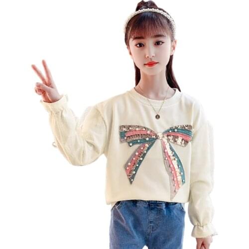 Sweatershirt Hoodies Tops Sequin Kids Baby Girl Clothes tshirt Children Blouse Teenage Girls Cute Pink Cat Sweater