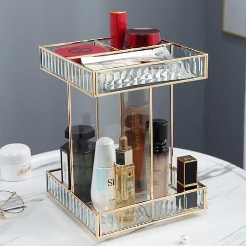 VoltaBox New Glass Double Layer Rotary Storage Rack Bottom Turntable Cosmetic Storage Rack Transparent Partition Dressing Rack