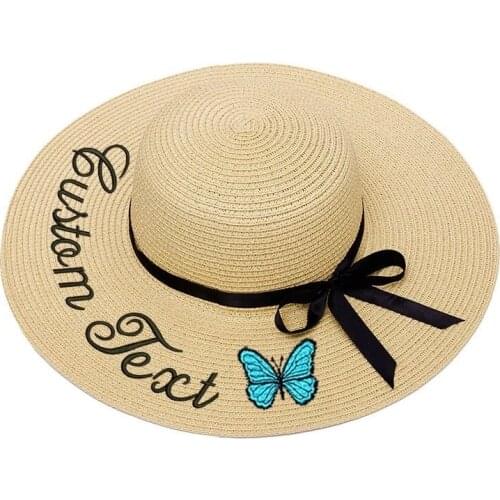 Custom Text Name Womens Summer Sun Hat Personalized Customize Embroidery Logo Straw Hat Beach Hat Female Sunshade Caps