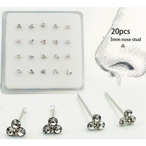 925 Sterling Silver nose stud Clear crystal Nose bone body piercing jewelry 20pcs/pack