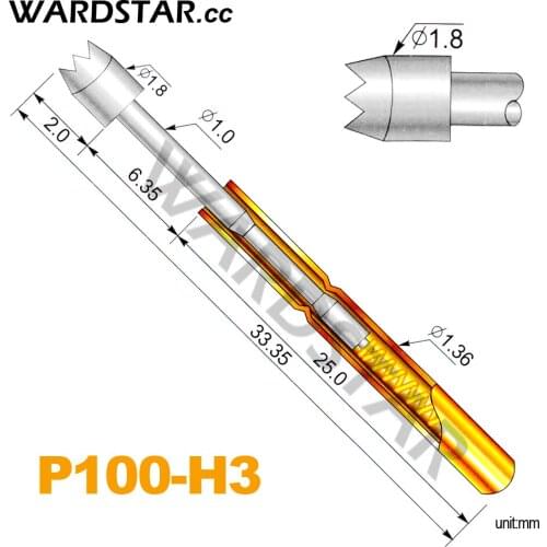 100pcs/lot P100-H3 Dia 1.8mm Spring Test Probes Pogo Pin Length 33.35mm (Stroke Spring Froce:180g) Wholesale