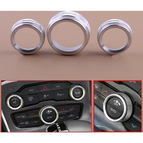 3Pcs Silver AC Radio Switch Knob Ring Trim Cover Decor Interior Mouldings Fit For Dodge Challenger 2015 2016 2017 2018 2019