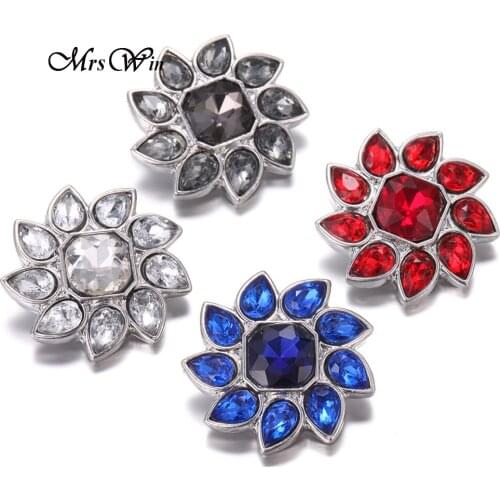 6PCS/lot High Quality Crystal Snap Jewelry Flowers 18mm Snap Buttons for Snap Bracelet Mrs Win Button Jewelry