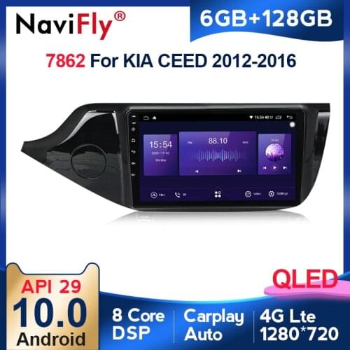 NaviFly 7862 Series 6GB+128GB QLED 1280*720 DSP Android 10.0 Car Radio Player Navigation GPS For KIA CEED Ceed 2 JD 2012 - 2018