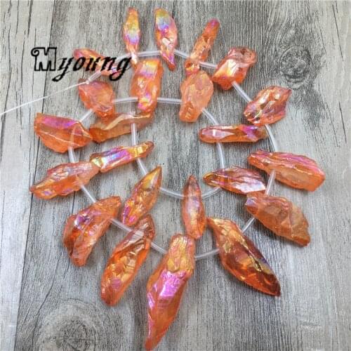 Raw Crystal Quartz Druzy Stick Beads, Drusy Orange Titanium Point Spike Beads For DIY Jewelry Making MY1951