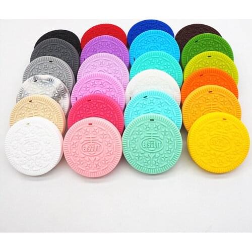 Chenkai 50PCS BPA Free Silicone Cookie Pendant Teether DIY Baby Biscuit Pacifier Dummy Pendant Nursing Chewing Jewelry Toy Gift
