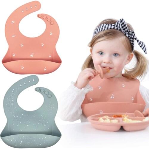 Baby Bibs Waterproof Cute Silicone Bib for Babies Feeding Boys and Girls Cutlery Food Grade Baby Adjustable Bib