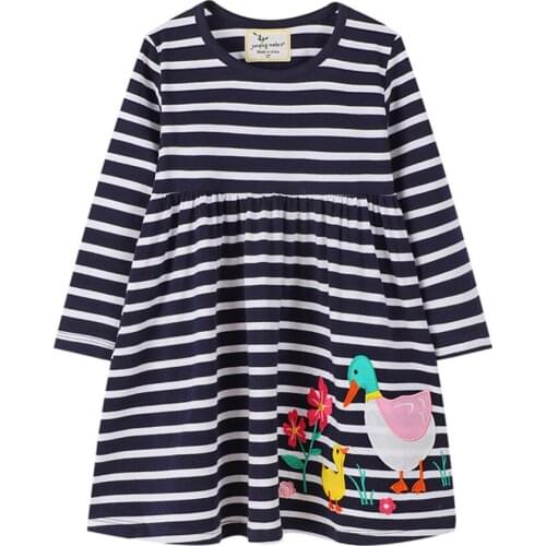 Jumping Meters Stripe Princess Long Sleeve Dress for Autumn Spring Kids Cotton Clothes Kids Girls Dresses
