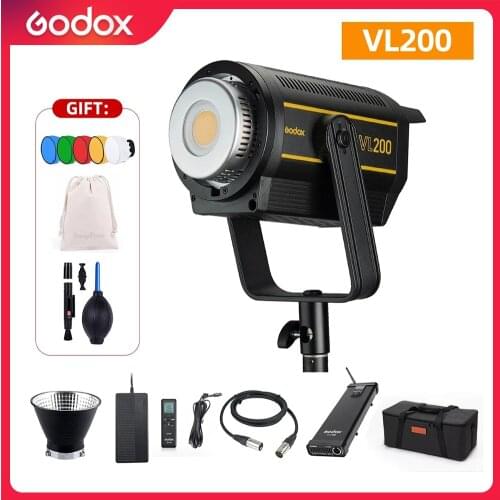 Godox VL200 LED Video Light 200W 5600K Bowens Mount Dimming, Bluetooth Photography Studio Lighting with V-Mount Plate