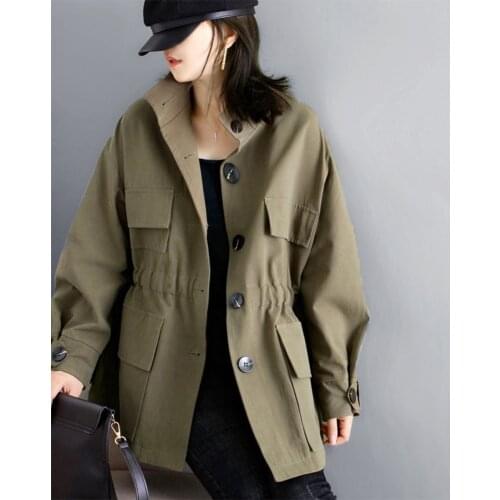 KBAT 2021 Fashion Elegant Ladies Loose High Quality Windbreaker Coat Drawstring Long Sleeve Waist Was thin Womens trench Coat
