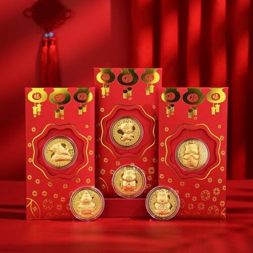 Lucky Chinese Red Envelope 2021 Ox Year Gold Coin Red Packet Creative Hongbao Birthday Marry New Year Red Gift Best Wishes 2021