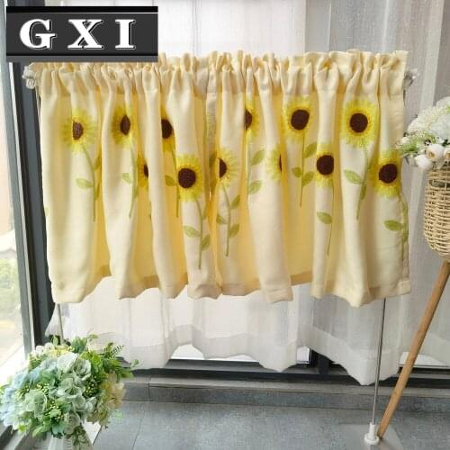 Embroidered Sunflower Short Curtain Window Panel Short Curtain Kitchen Cabinet Half-Curtain Drape Wardrobe Curtain