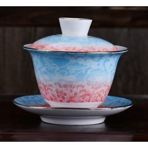 Beautiful Pottery Gaiwan Ceramic Tureen Tea cup Set Ceremony for Puer/Pu'erh/white/black/green/Jinxuan/Oolong/green/match tea