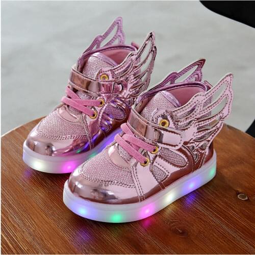 Luminous Sneakers Kids Shoes For Boys Girls Led Shoes Children Sport Flashing Lights Glowing Glitter Casual Baby Wing Flat Boots