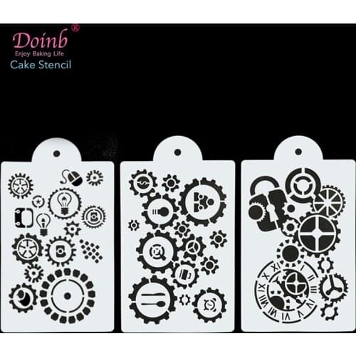 Mechanical Gear Screw Cake Stencil Strew Pad Baking Mould Cupcake Wall Painting Album Decorative Embossing Cards DIY Craft Tool