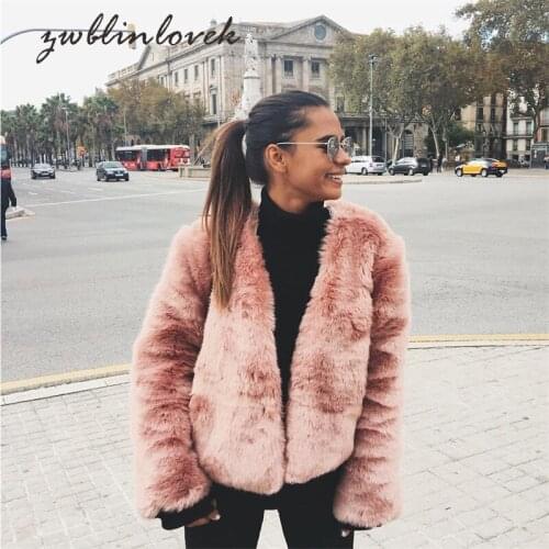 Fashion Luxury Fluffy Rabbit Women Winter Collarless Long Sleeve Covered Button V-neck Fur Jackets Overcoat Short Coat 2C0126