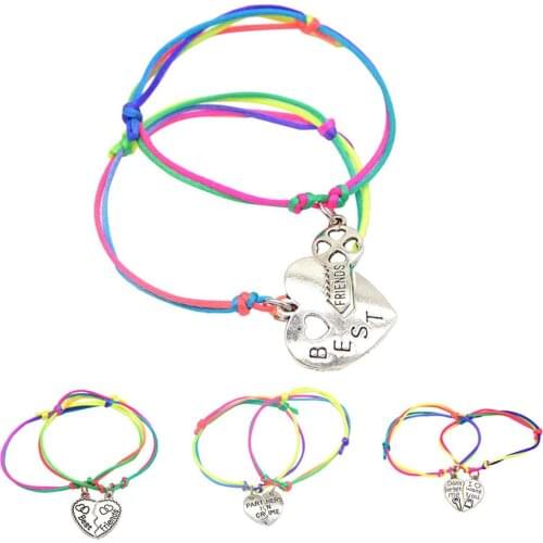 Fashion Women Girl Letter Carved Heart BFF Best Friends Matching Bracelet Gift