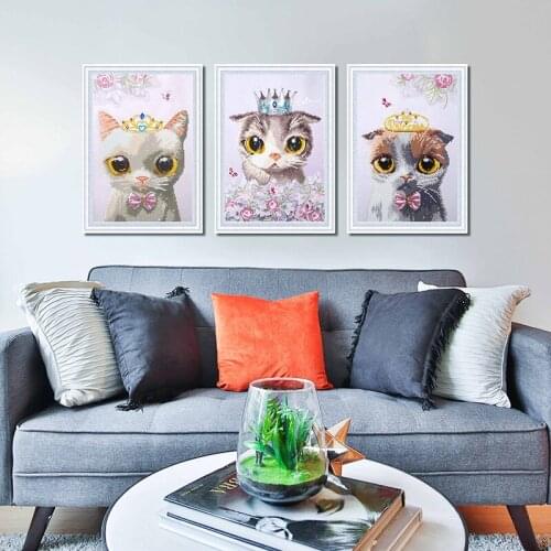 3pcs Full Square/Round Drill 5D DIY Diamond Painting Cute Cat Multi-picture Combination Cartoon Diamond Embroidery Home Decor
