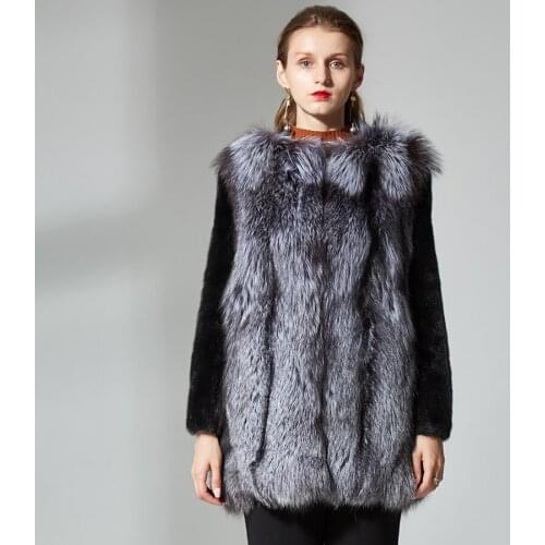 Natural mink Fur Coats for Women Winter fox Fur Jacket Outerwear Women Warm Real mink Fur sliver fox fur Coat Short medium