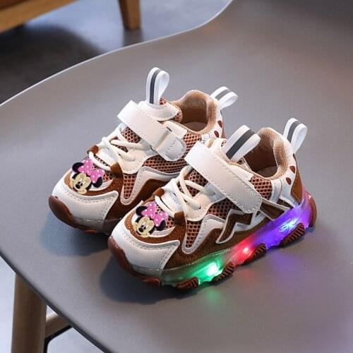 Disney cartoon Minnie Mickey non-slip soft sole casual shoes boys and girls sports shoes with light LED