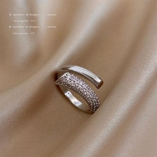 New Gothic Zircon Silvery Opening Rings For Woman 2021 Korean Fashion Jewelry Unusual Suit Accessories in Europe and America