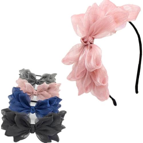 Sweet Oversized Bow Headband Hair Hoop Solid Color Yarn Fine Hairband for Women Girls Fashion Cute Headwear