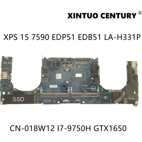 CN-018W12 018W12 18W12 For Dell XPS 15 7590 Laptop Motherboard EDP51 EDB51 LA-H331P W/ I7-9750H N18P-G0-MP-A1 100%Tested Working