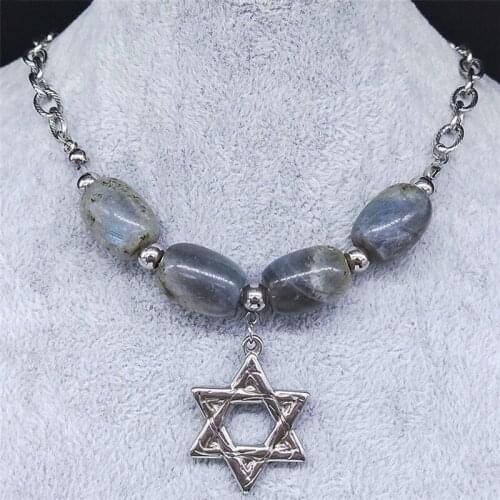 Hexagram Flash Stone Stainless Steel Choker Necklace for Women Silver Color Pendant Necklace Jewelry bijoux femme NXS04