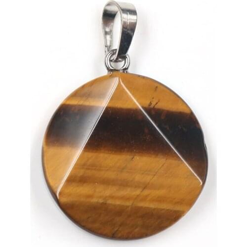 Silver Plated Geometric Tiger Eye Stone Round Cabochon Pendant Lapis Lazuli Unique Jewelry