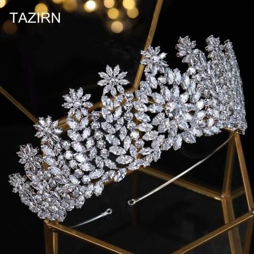 Luxury Full Zircon Royal Princess Queen Wedding Bridal Tiaras and Crowns Cubic Zirconia Pageant Headpieces CZ Hair Jewelry