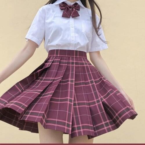School Girl Uniform Pleated Skirts Japanese School Uniform High Waist A-Line Plaid Skirt Sexy JK Uniforms For Woman Full Set