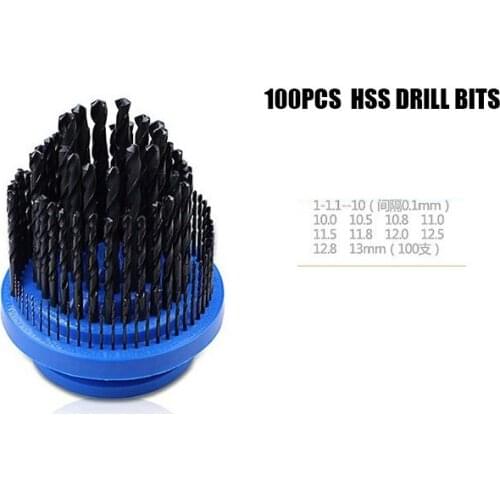100PCS Straight shank twist drill bit 6542 high speed steel bit set electric drill bit 1-10 1-13mm