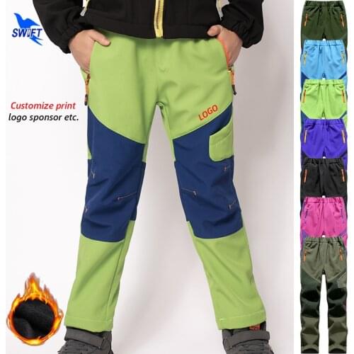 Boys Girls Autumn Winter Warm Fleece Softshell Pants Kids Waterproof Outdoor Camping Hiking Skiing Windproof Trousers Customize