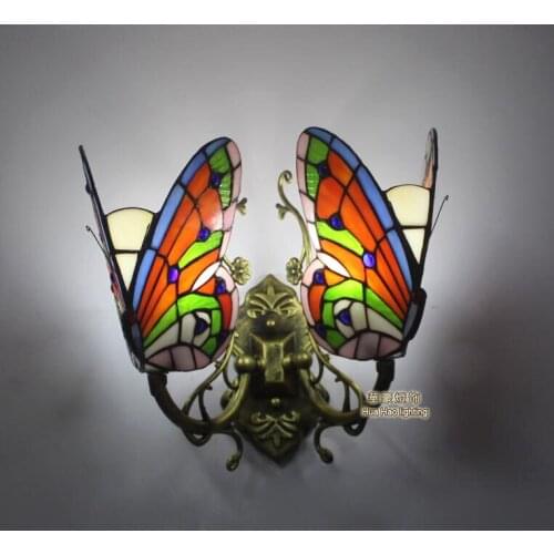 Tiffany Baroque butterfly vintage Stained Glass Iron Mermaid wall lamp indoor lighting bedside lamps wall lights for home