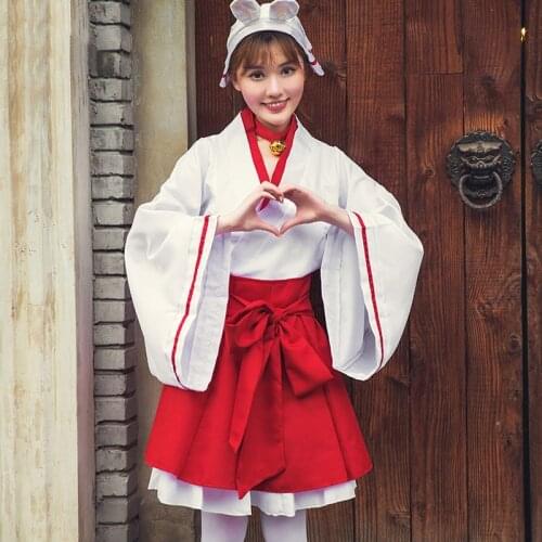 Japanese Traditional Clothing Women Kimono Costume Japan Anime Cosplay Stage Performance Dance Dresses White Red Yukata DQL1873