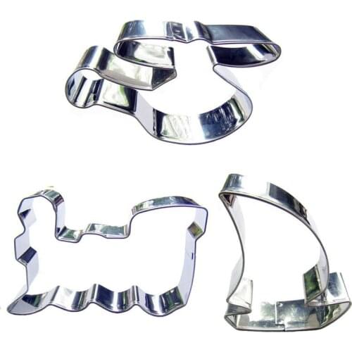 Helicopter, Sailboat, Locomotive shaped 3 piece biscuit cutting molds, baking tools, cake decorating soft candy tools