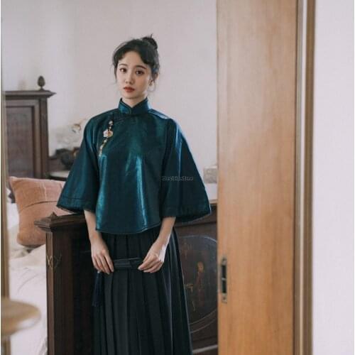 2021 womens chinese tops elegant qipao tang suit ancient chinese cheongsam satin qipao blouse chinese traditional loose blouse