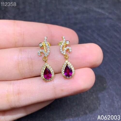 KJJEAXCMY Fine Jewelry 925 sterling silver inlaid natural garnet female earrings Ear studs trendy support detection