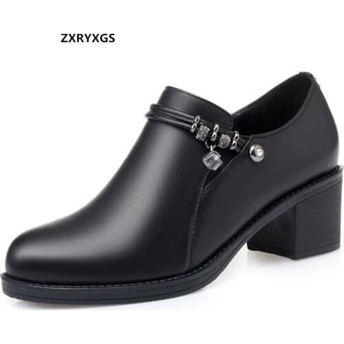 Promotion 2020 New Autumn Black Shoes Top Cowhide Rhinestones Fashion Shoes Women High Heeled Shoes Large Size Winter Warm Shoes