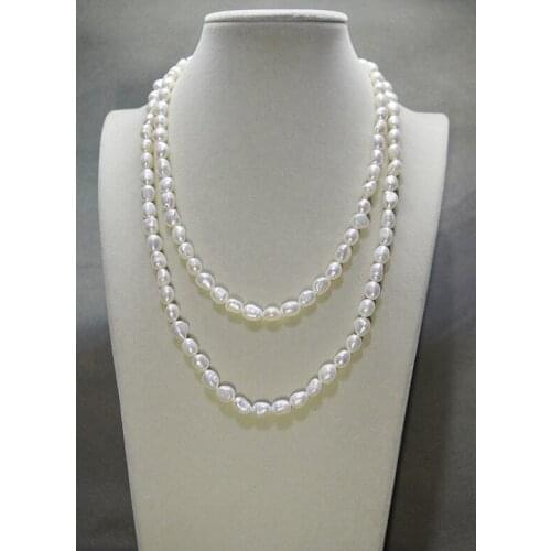 Charming Women Gift Long Pearl Necklace 40inch 8-9mm White Genuine Freshwater Pearl Necklace Hot Sale Jewelry New Free Shipping