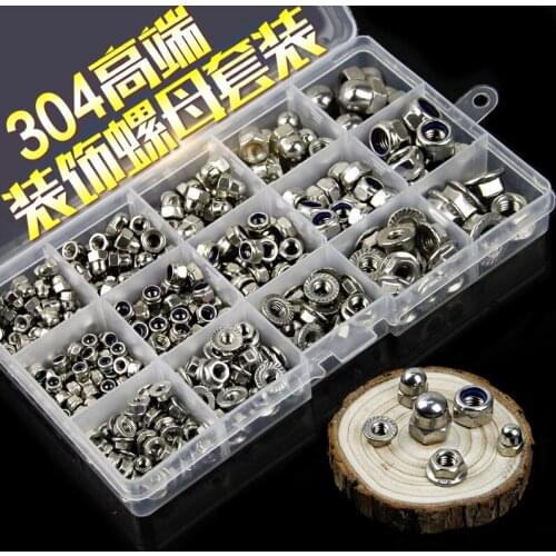 1box 304 Hex Nut Sets Household Nylon Lock/Cover Decoration/Flange Nuts 385 Pieces