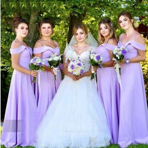 2021 New Design Cheap Long Boat Neck Purple A line Wedding Bridal Bridesmaid Dresses