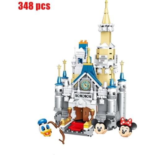 New 348 pcs building block toy Disney Mickey Minnie Dream Princess Castle Street View Model Building Block Girl Boy Toy Gift