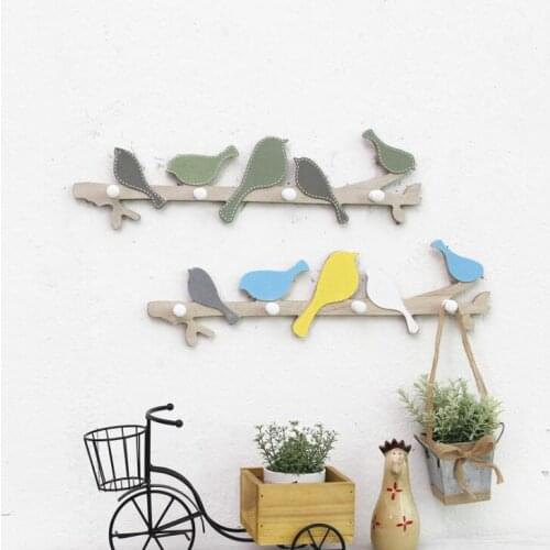 4 Hooks Home Decorative Hooks Bird Wood Coat Hook Rail Clothes Hanger Living Room Wall Door Hanging Wall Decorations purse hook
