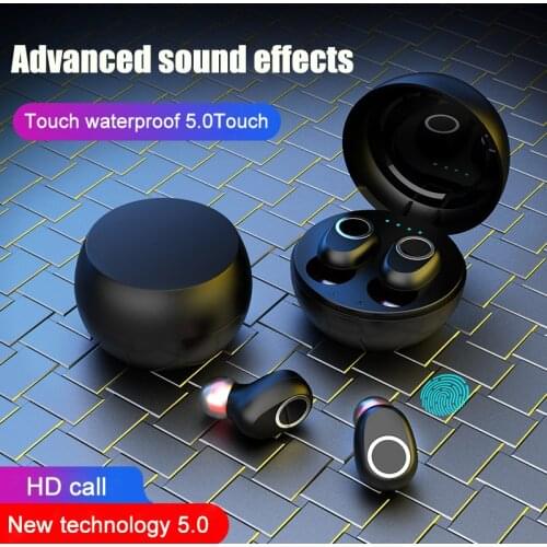 5.0 wireless bluetooth headset 350mAh charging box 9D stereo sports waterproof earbud headset with microphone with makeup mirror