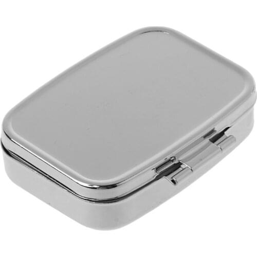 5.6x4.2cm 5.6x4.2cm Rectangle Shape Stainless Steel Mini Pill Case Solid Color Silver Medicine Organizer Holder Tablet Capsule
